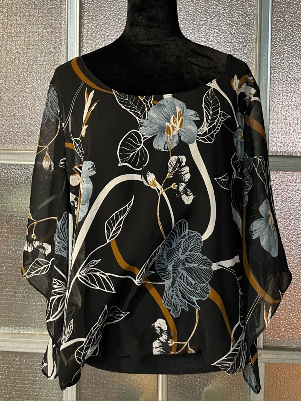 Alfani Angel Wing Sleeve Floral-Print Chiffon Blouse